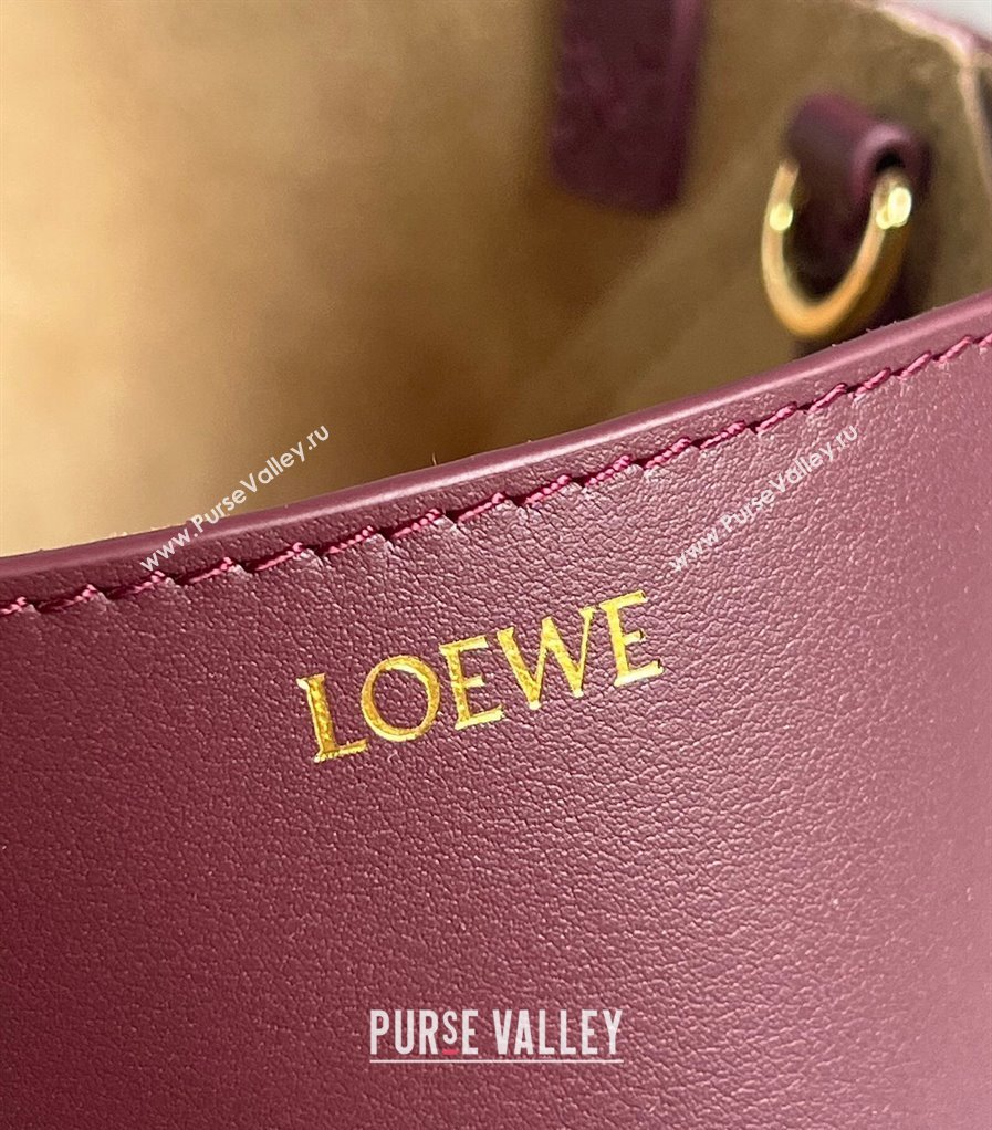 Loewe Mini Puzzle Fold Tote Bag in shiny calfskin Dark Burgundy 2024 (nana-240920056)