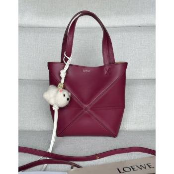 Loewe Mini Puzzle Fold Tote Bag in patchwork calfskin Crimson Red 2024 (nana-240920057)