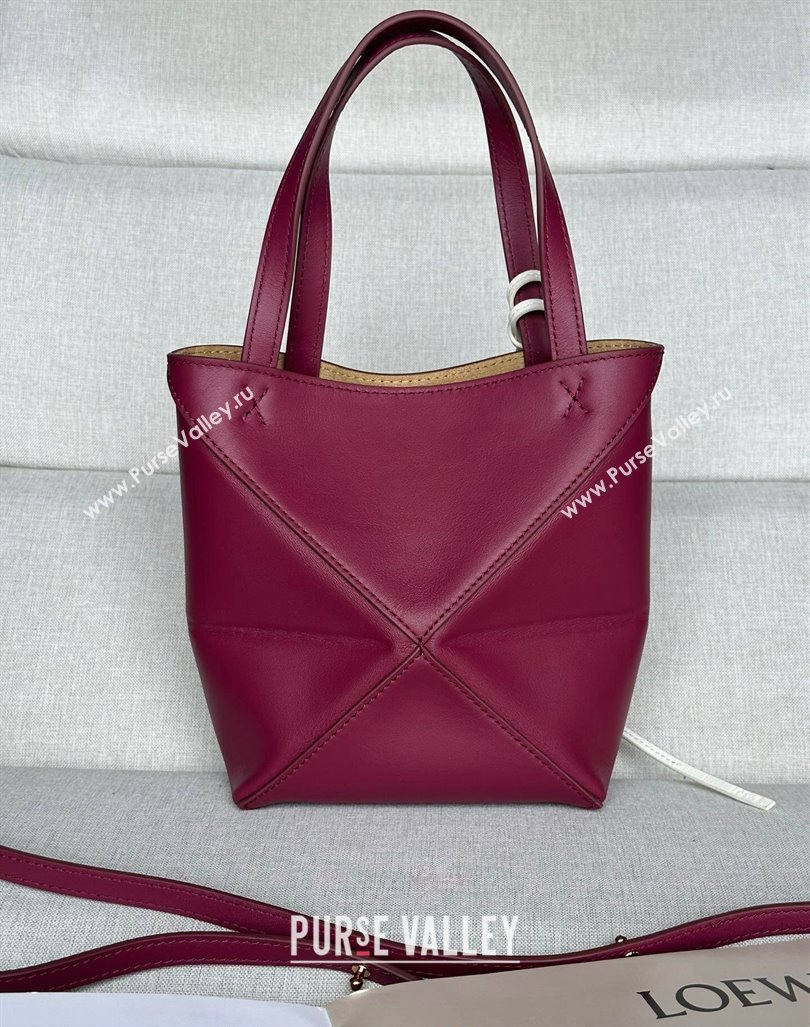 Loewe Mini Puzzle Fold Tote Bag in patchwork calfskin Crimson Red 2024 (nana-240920057)