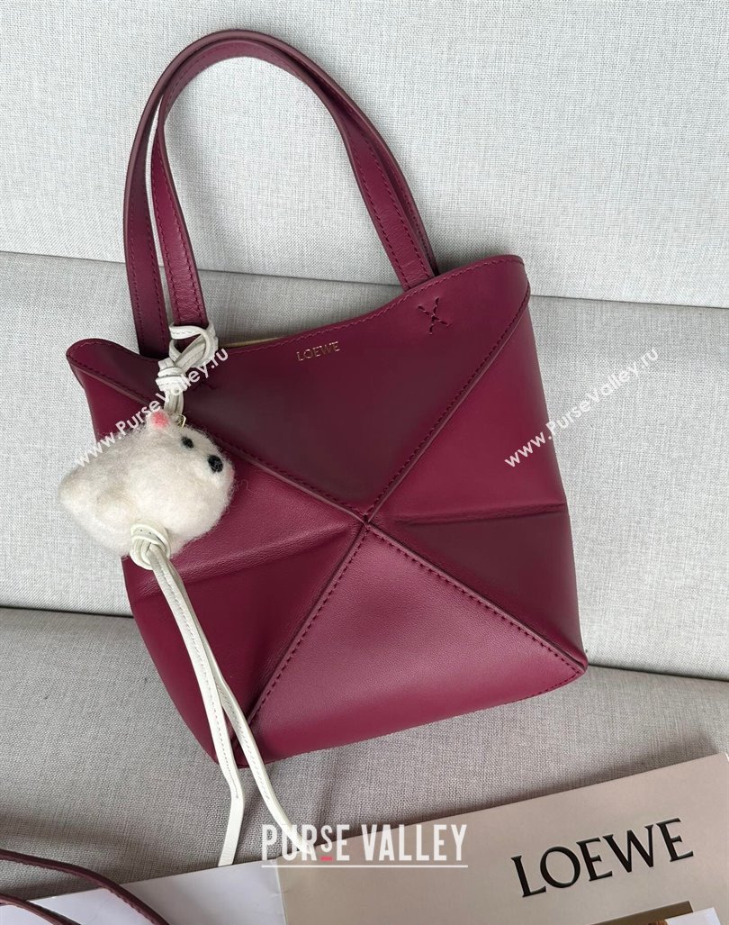 Loewe Mini Puzzle Fold Tote Bag in patchwork calfskin Crimson Red 2024 (nana-240920057)