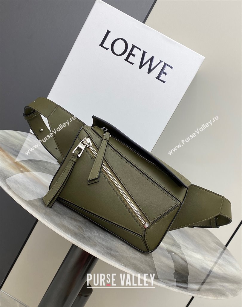 Loewe Mini Puzzle Bumbag in Classic Calfskin Olive Green 2024 10177 (nana-24103005)