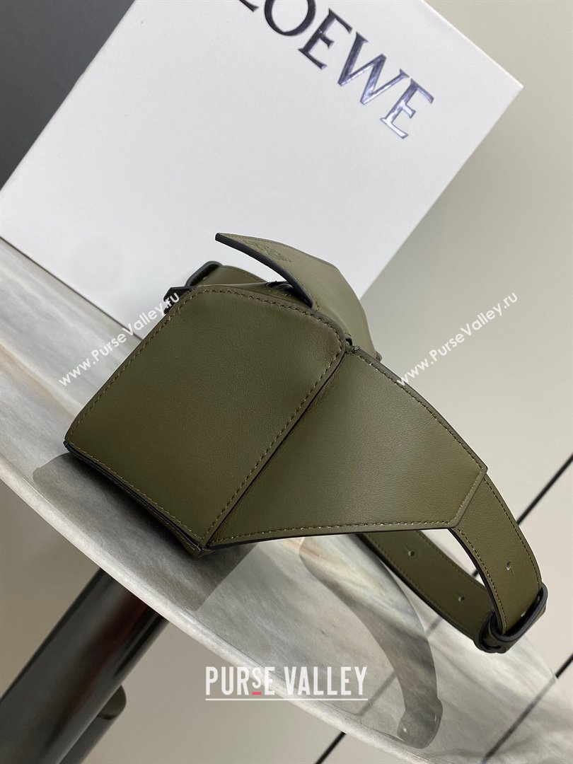 Loewe Mini Puzzle Bumbag in Classic Calfskin Olive Green 2024 10177 (nana-24103005)