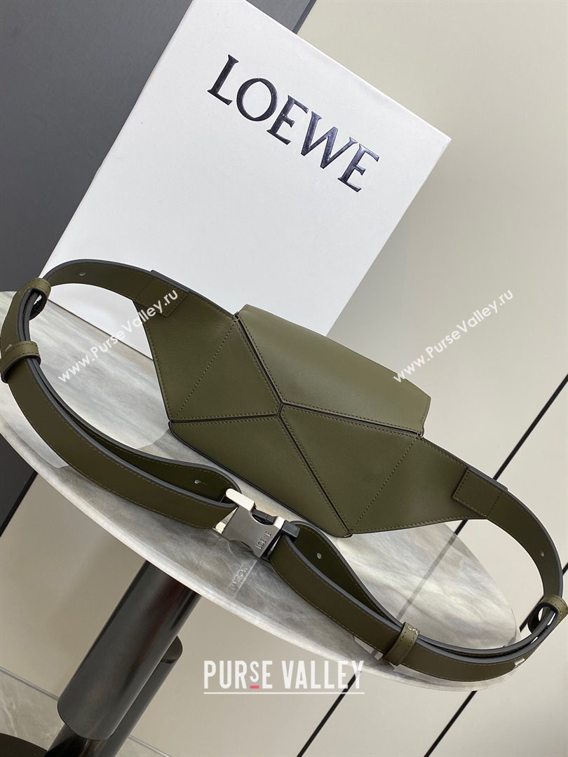 Loewe Mini Puzzle Bumbag in Classic Calfskin Olive Green 2024 10177 (nana-24103005)