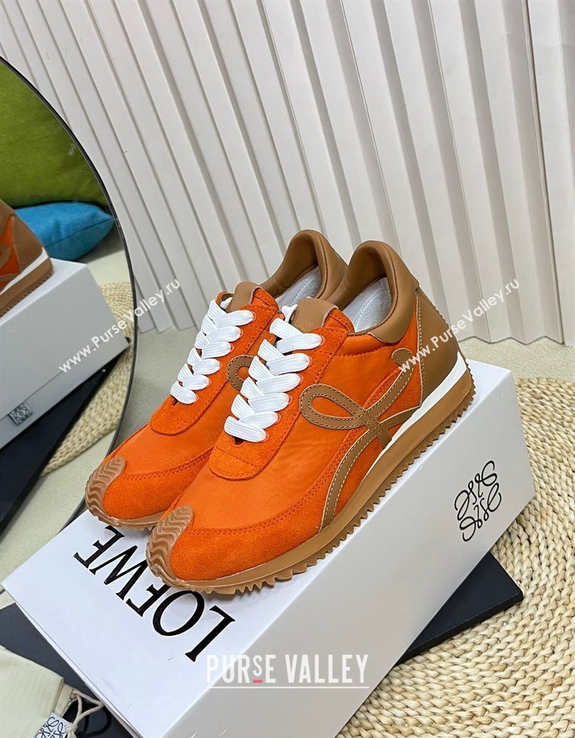 Loewe Flow Runner Sneakers in Nylon and Suede Orange/Brown 2024 1113 (KL-241113059)