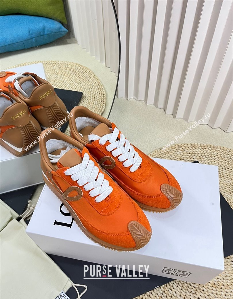 Loewe Flow Runner Sneakers in Nylon and Suede Orange/Brown 2024 1113 (KL-241113059)