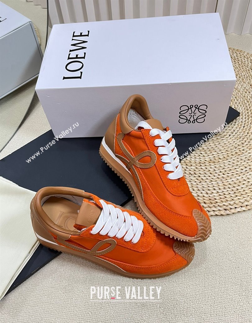 Loewe Flow Runner Sneakers in Nylon and Suede Orange/Brown 2024 1113 (KL-241113059)