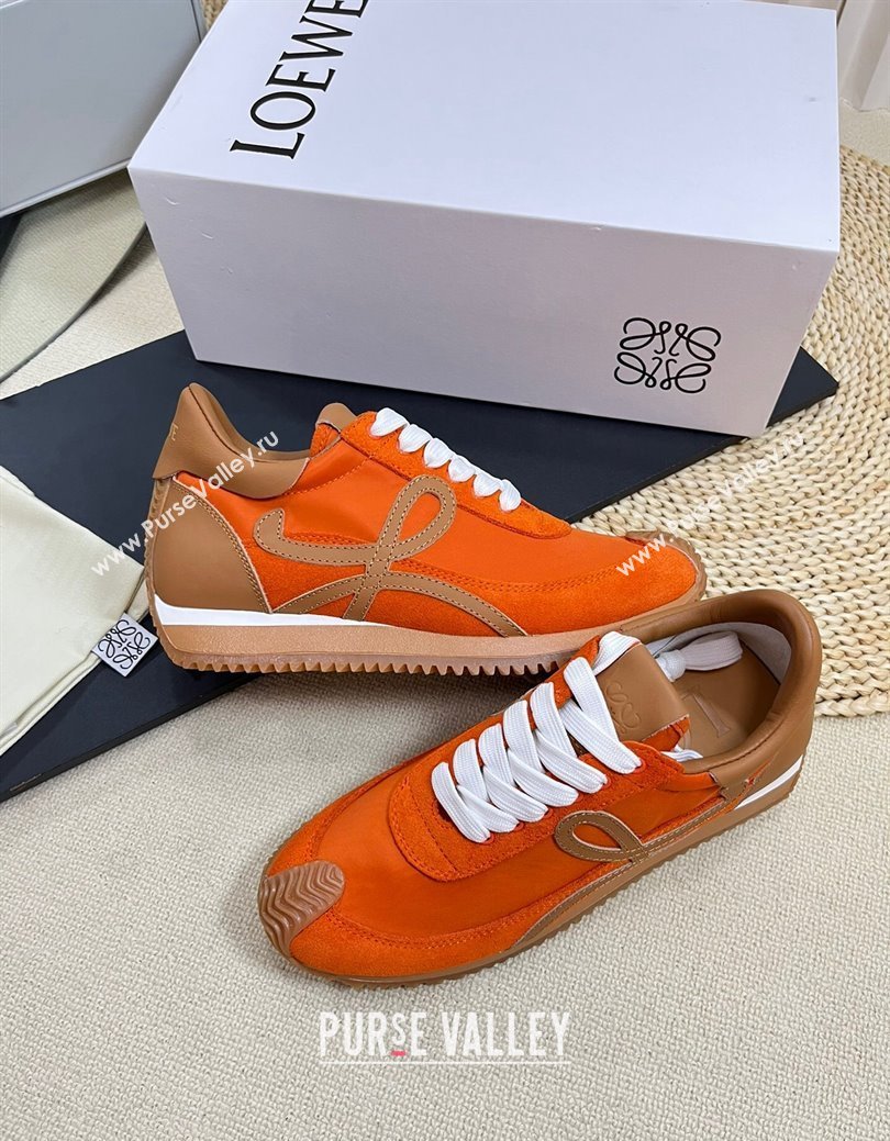 Loewe Flow Runner Sneakers in Nylon and Suede Orange/Brown 2024 1113 (KL-241113059)