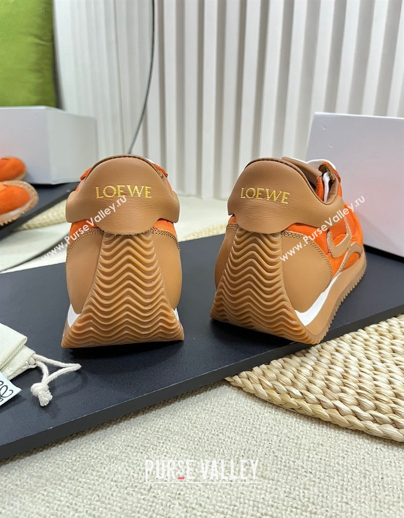 Loewe Flow Runner Sneakers in Nylon and Suede Orange/Brown 2024 1113 (KL-241113059)