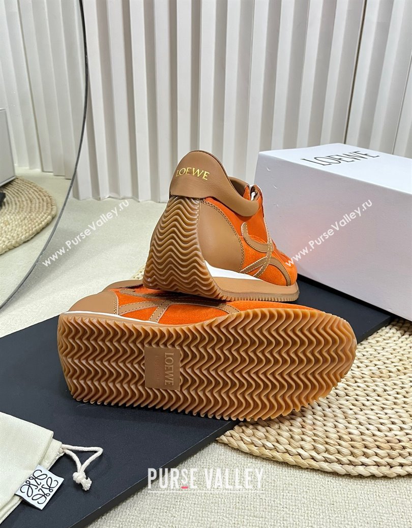 Loewe Flow Runner Sneakers in Nylon and Suede Orange/Brown 2024 1113 (KL-241113059)