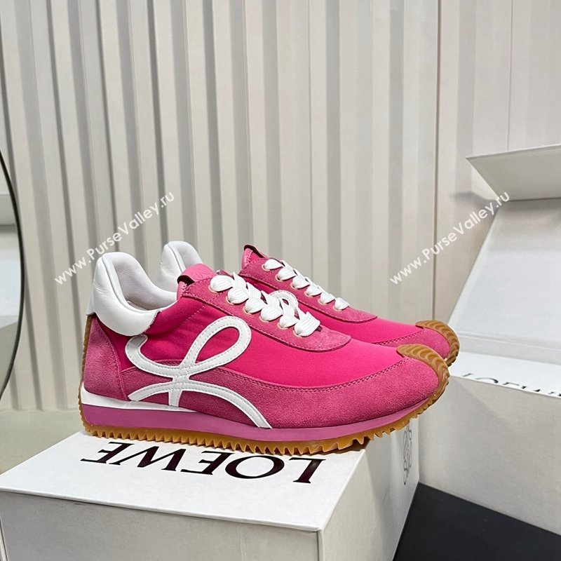 Loewe Flow Runner Sneakers in Fabric and Suede Dark Pink 2024 1113 (KL-241113060)