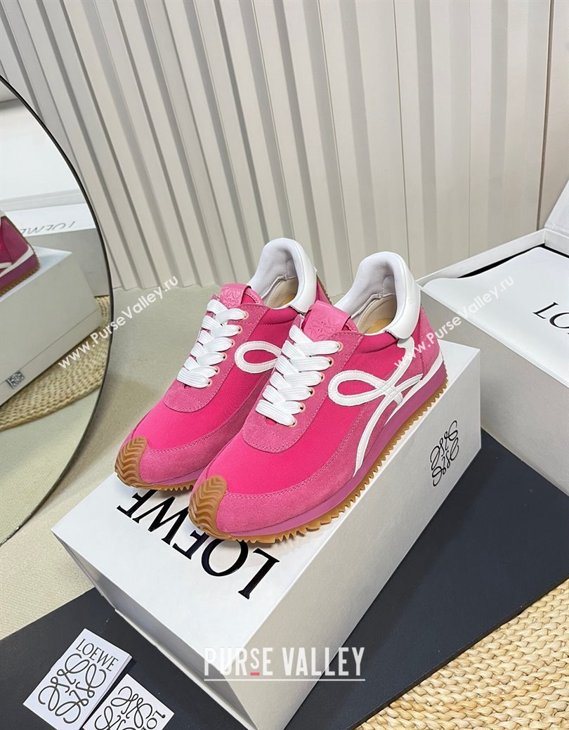 Loewe Flow Runner Sneakers in Fabric and Suede Dark Pink 2024 1113 (KL-241113060)