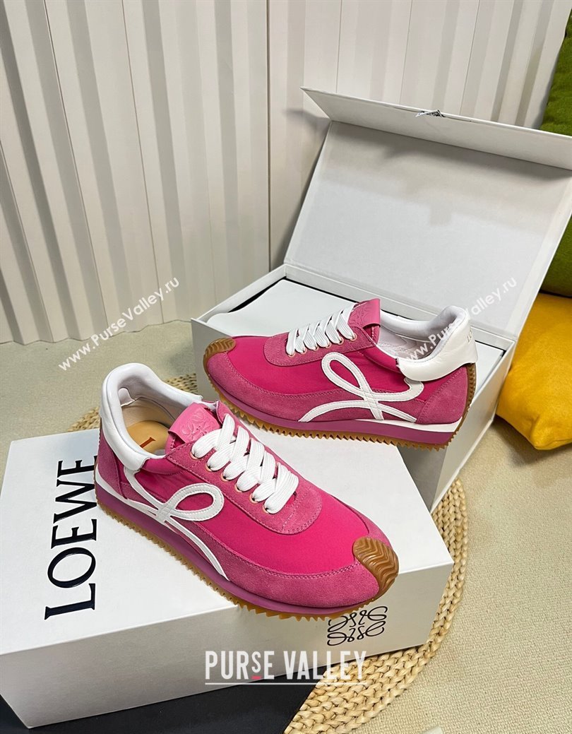 Loewe Flow Runner Sneakers in Fabric and Suede Dark Pink 2024 1113 (KL-241113060)