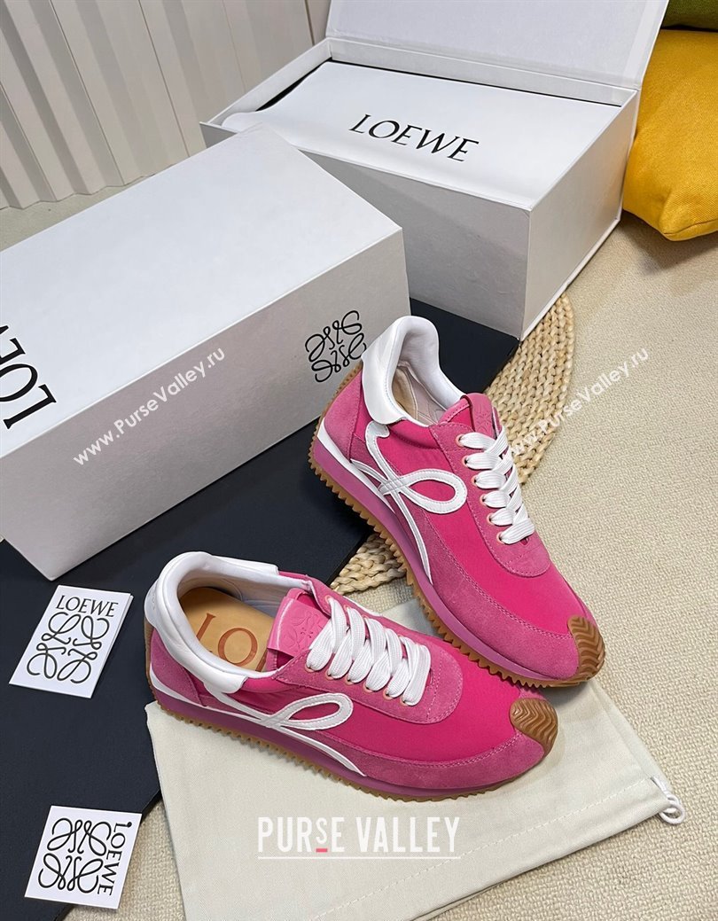 Loewe Flow Runner Sneakers in Fabric and Suede Dark Pink 2024 1113 (KL-241113060)