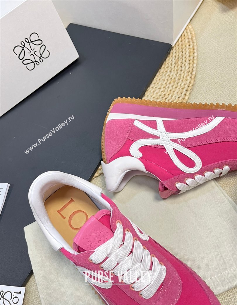 Loewe Flow Runner Sneakers in Fabric and Suede Dark Pink 2024 1113 (KL-241113060)