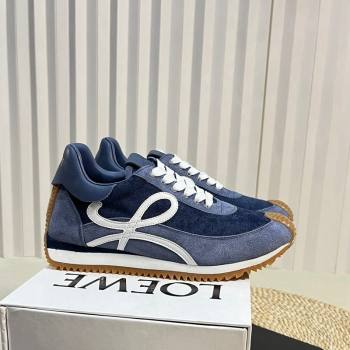 Loewe Flow Runner Sneakers in Towel Fabric and Suede Blue 2024 1113 (KL-241113063)