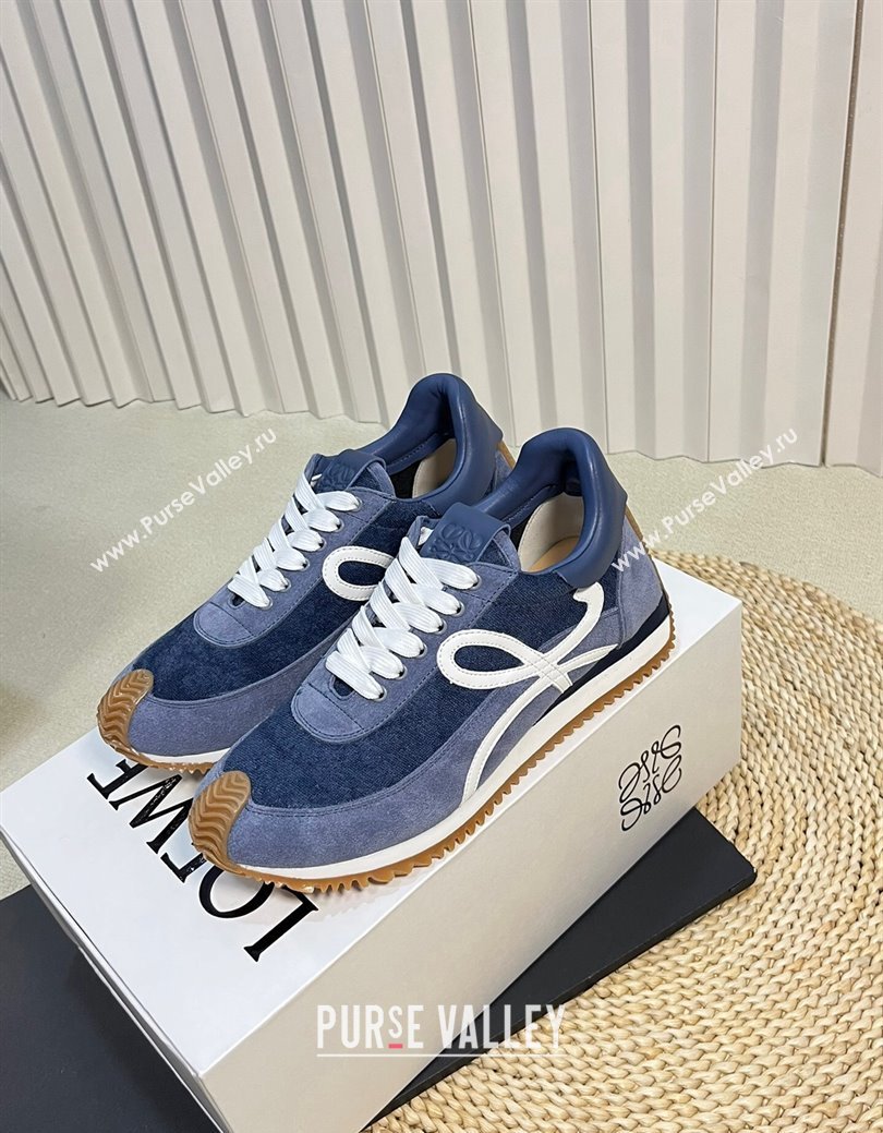 Loewe Flow Runner Sneakers in Towel Fabric and Suede Blue 2024 1113 (KL-241113063)