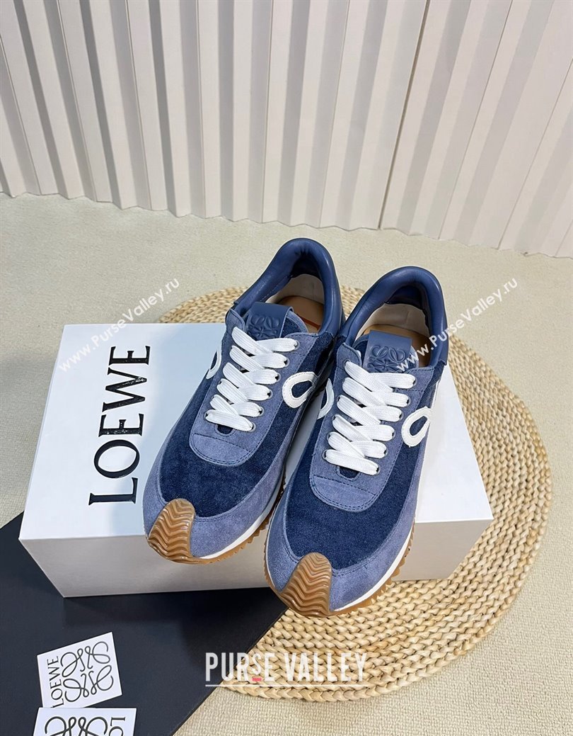 Loewe Flow Runner Sneakers in Towel Fabric and Suede Blue 2024 1113 (KL-241113063)