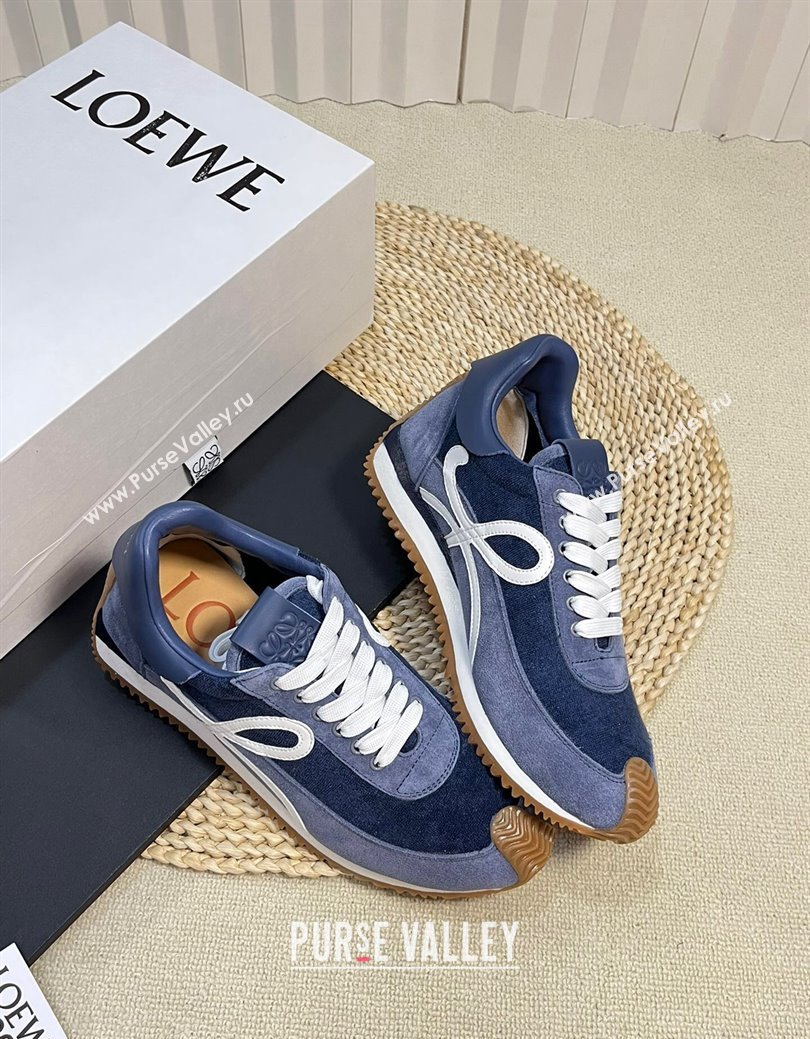 Loewe Flow Runner Sneakers in Towel Fabric and Suede Blue 2024 1113 (KL-241113063)