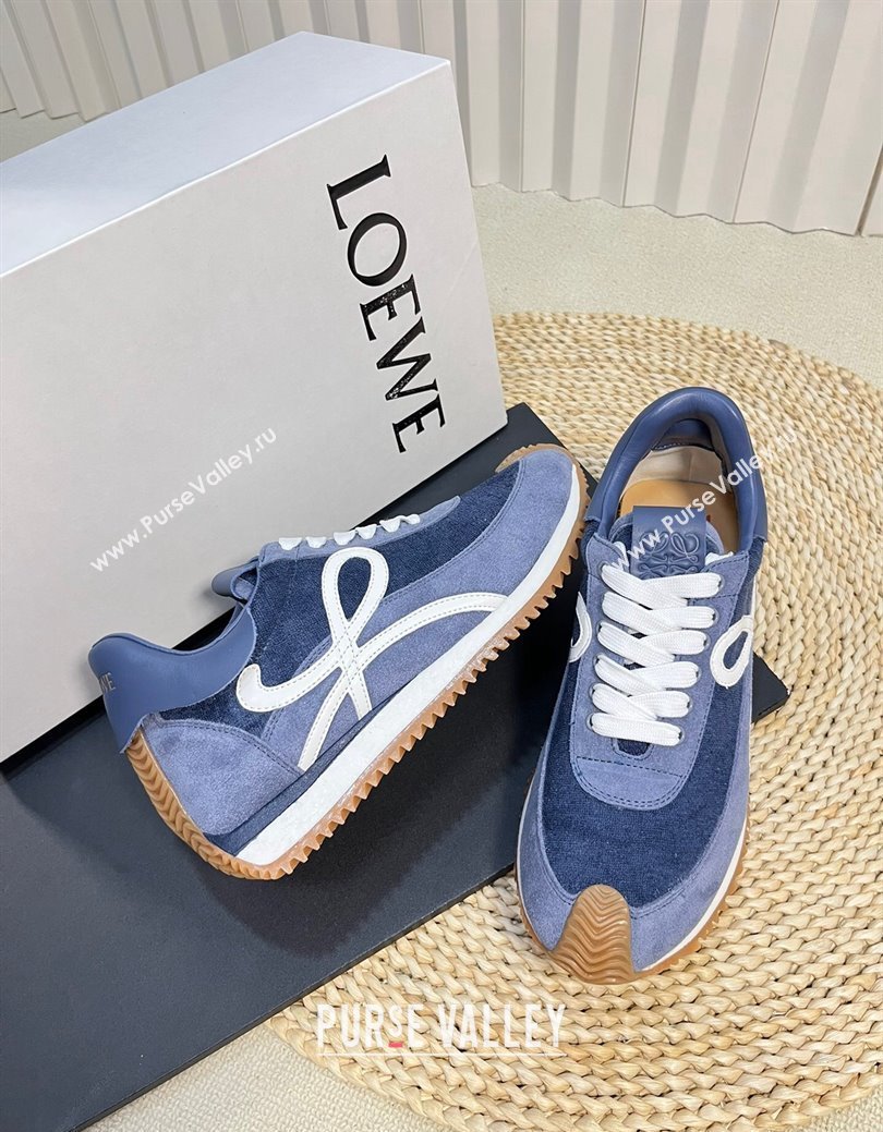 Loewe Flow Runner Sneakers in Towel Fabric and Suede Blue 2024 1113 (KL-241113063)