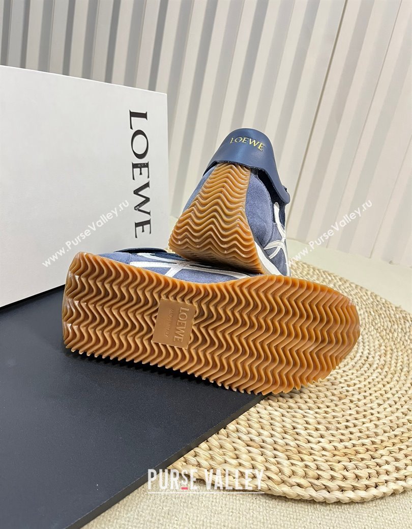 Loewe Flow Runner Sneakers in Towel Fabric and Suede Blue 2024 1113 (KL-241113063)