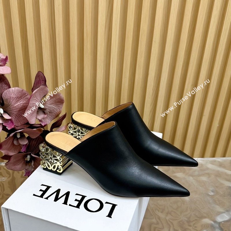 Loewe Calfskin Heel Mules with Logo Heel 4.5cm Black 2024 1113 (MD-241113055)