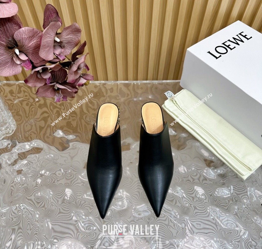 Loewe Calfskin Heel Mules with Logo Heel 4.5cm Black 2024 1113 (MD-241113055)