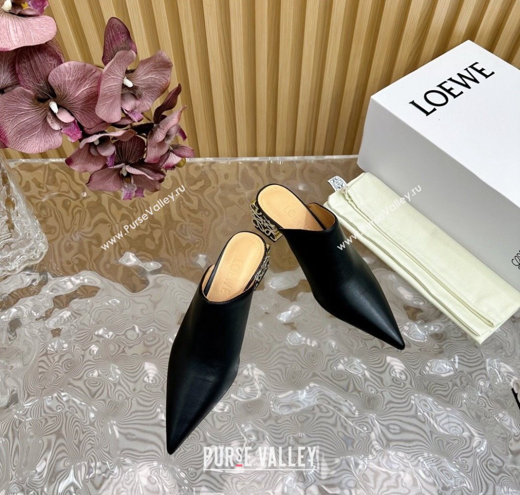 Loewe Calfskin Heel Mules with Logo Heel 4.5cm Black 2024 1113 (MD-241113055)