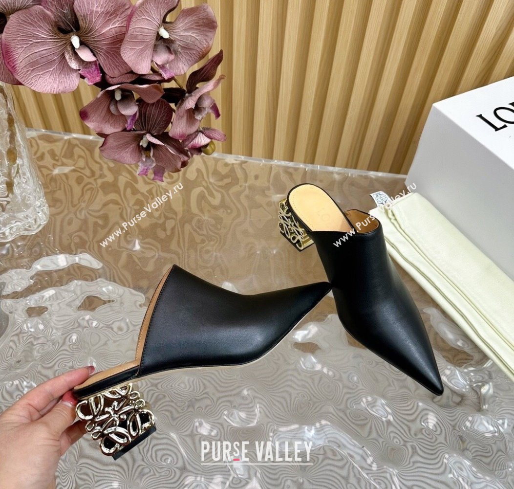 Loewe Calfskin Heel Mules with Logo Heel 4.5cm Black 2024 1113 (MD-241113055)