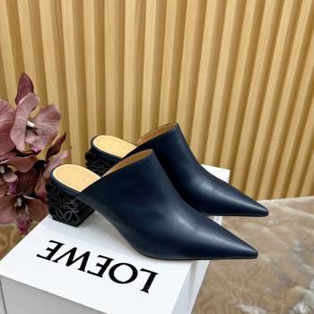 Loewe Calfskin Heel Mules with Logo Heel 4.5cm Navy Blue 2024 1113 (MD-241113056)