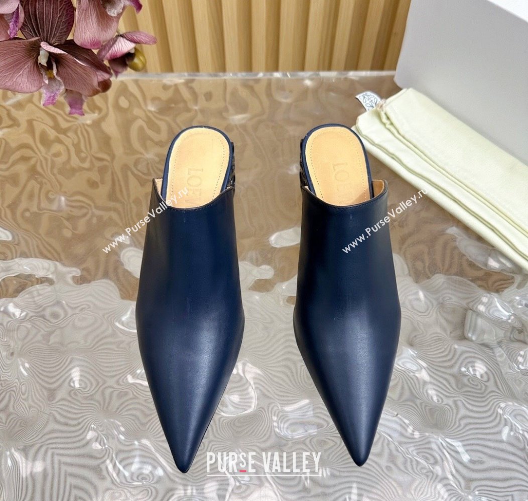 Loewe Calfskin Heel Mules with Logo Heel 4.5cm Navy Blue 2024 1113 (MD-241113056)