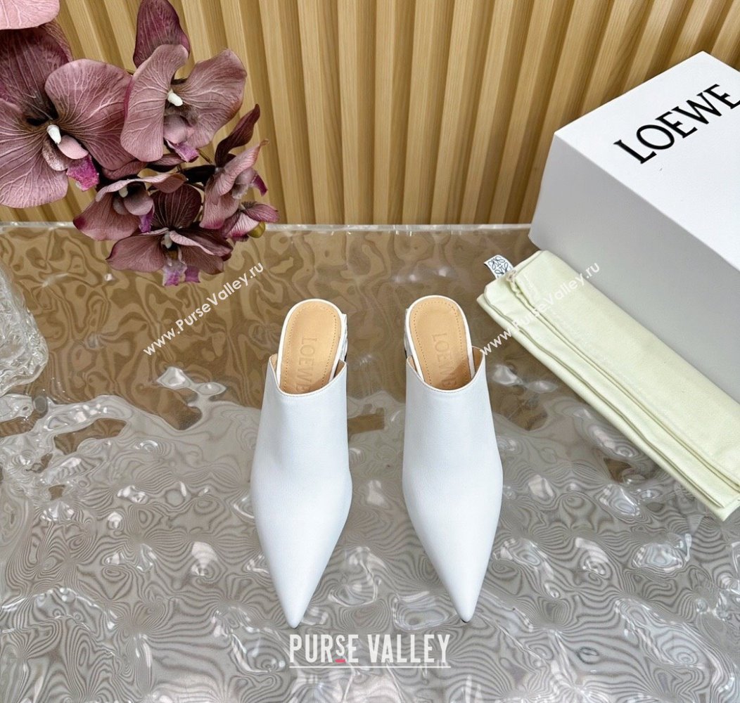 Loewe Calfskin Heel Mules with Logo Heel 4.5cm White 2024 1113 (MD-241113057)