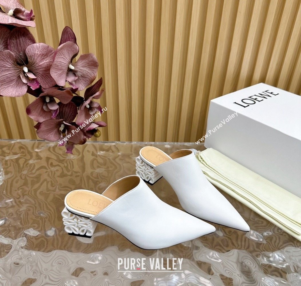 Loewe Calfskin Heel Mules with Logo Heel 4.5cm White 2024 1113 (MD-241113057)