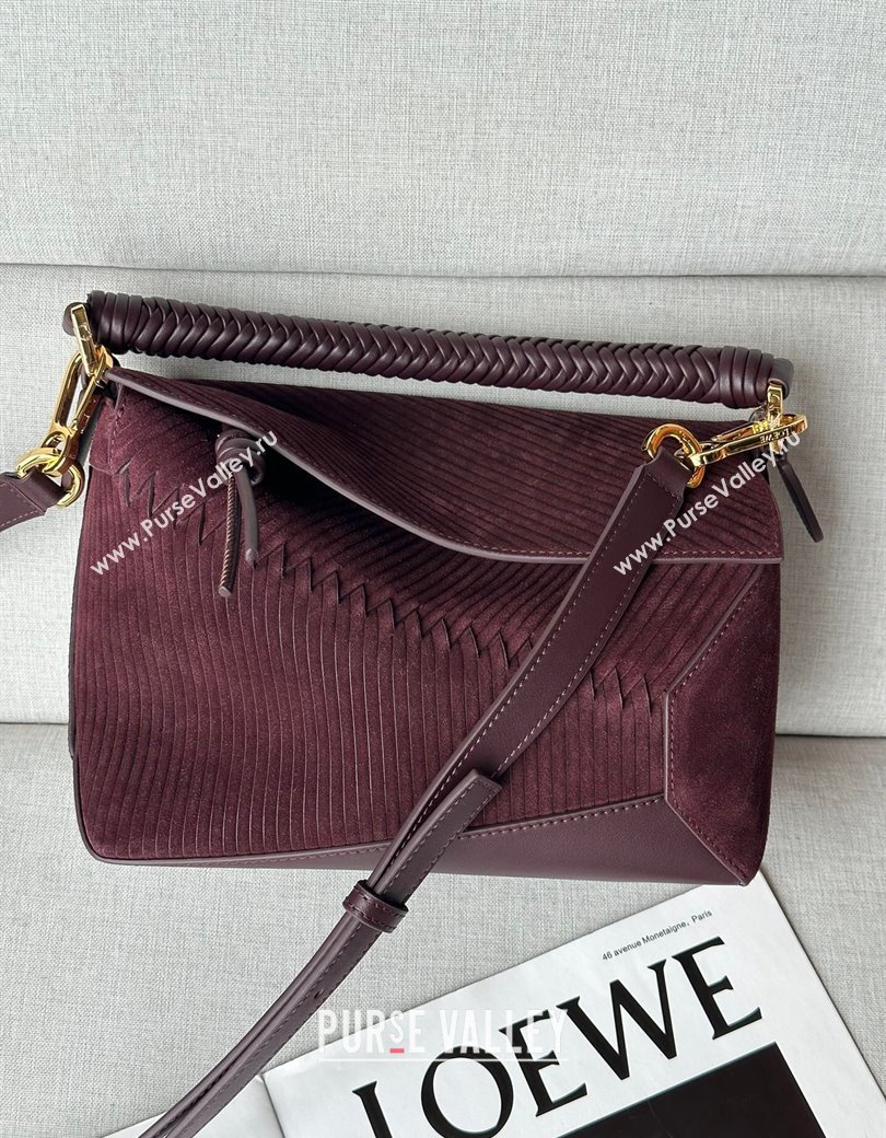 Loewe Small Puzzle bag in Embossed suede and calfskin Dark Purple 2025 9092 (Ys-250206069)