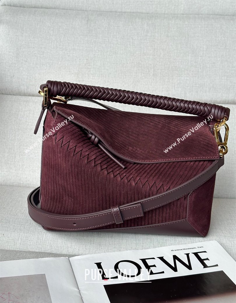 Loewe Small Puzzle bag in Embossed suede and calfskin Dark Purple 2025 9092 (Ys-250206069)