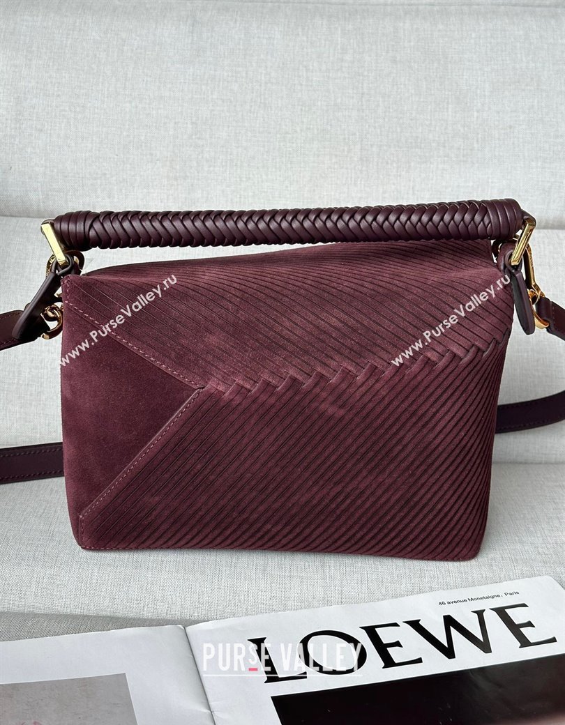 Loewe Small Puzzle bag in Embossed suede and calfskin Dark Purple 2025 9092 (Ys-250206069)