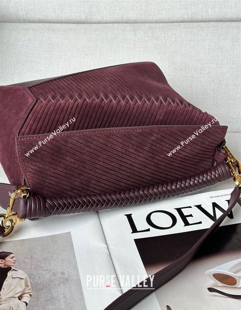 Loewe Small Puzzle bag in Embossed suede and calfskin Dark Purple 2025 9092 (Ys-250206069)