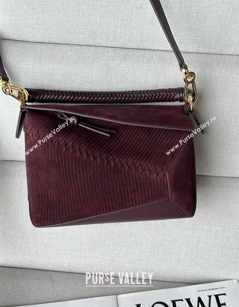 Loewe Small Puzzle bag in Embossed suede and calfskin Dark Purple 2025 9092 (Ys-250206069)