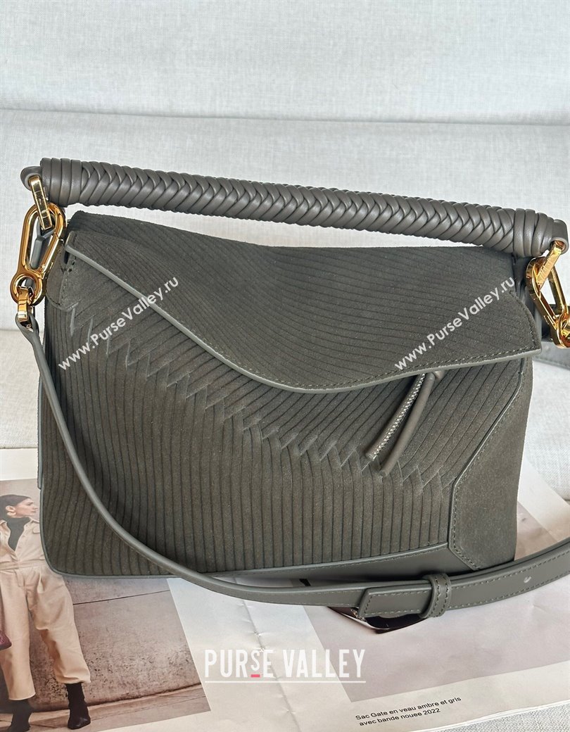 Loewe Small Puzzle bag in Embossed suede and calfskin Dark Olive Green 2025 062324 (Ys-250206070)
