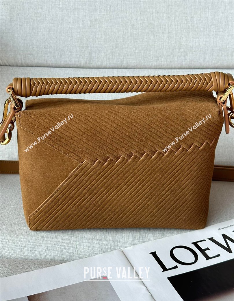 Loewe Small Puzzle bag in Embossed suede and calfskin Tobacco Brown 2025 062324 (Ys-250206071)
