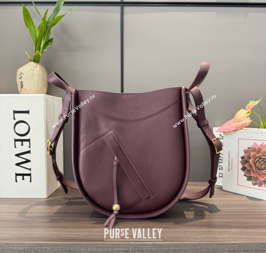 Loewe Hammock Slice bag in shiny calfskin Dark Burgundy 2025 012412 (Ys-250206063)