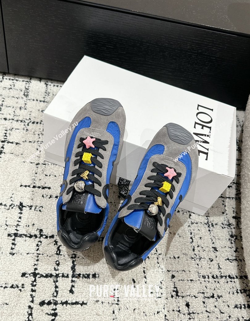 Loewe Ballet Runner 2.0 Sneakers in nylon and suede with charm Navy Blue 2024 ( For Women and Men) (KL-250221023)
