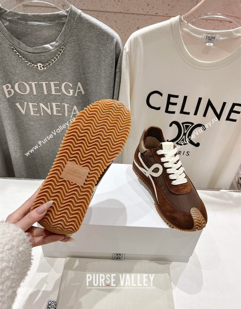 Loewe Flow Runner Sneakers in calfskin, nylon and suede Dark Brown 2025 LW022101 (KL-250221038)