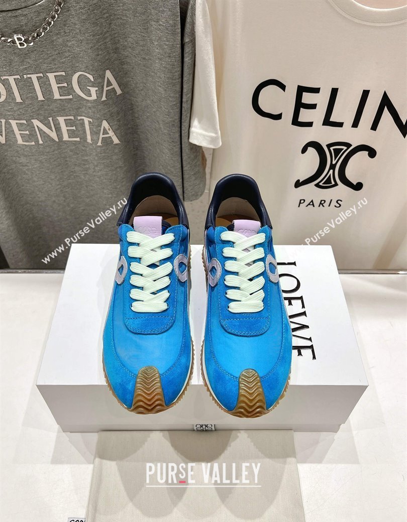 Loewe Flow Runner Sneakers in calfskin, nylon and suede Light Blue 2025 LW022102 (KL-250221039)