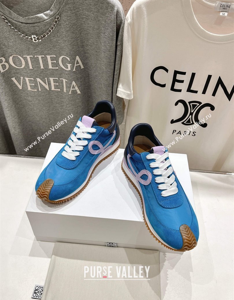 Loewe Flow Runner Sneakers in calfskin, nylon and suede Light Blue 2025 LW022102 (KL-250221039)