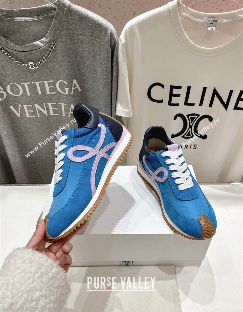 Loewe Flow Runner Sneakers in calfskin, nylon and suede Light Blue 2025 LW022102 (KL-250221039)