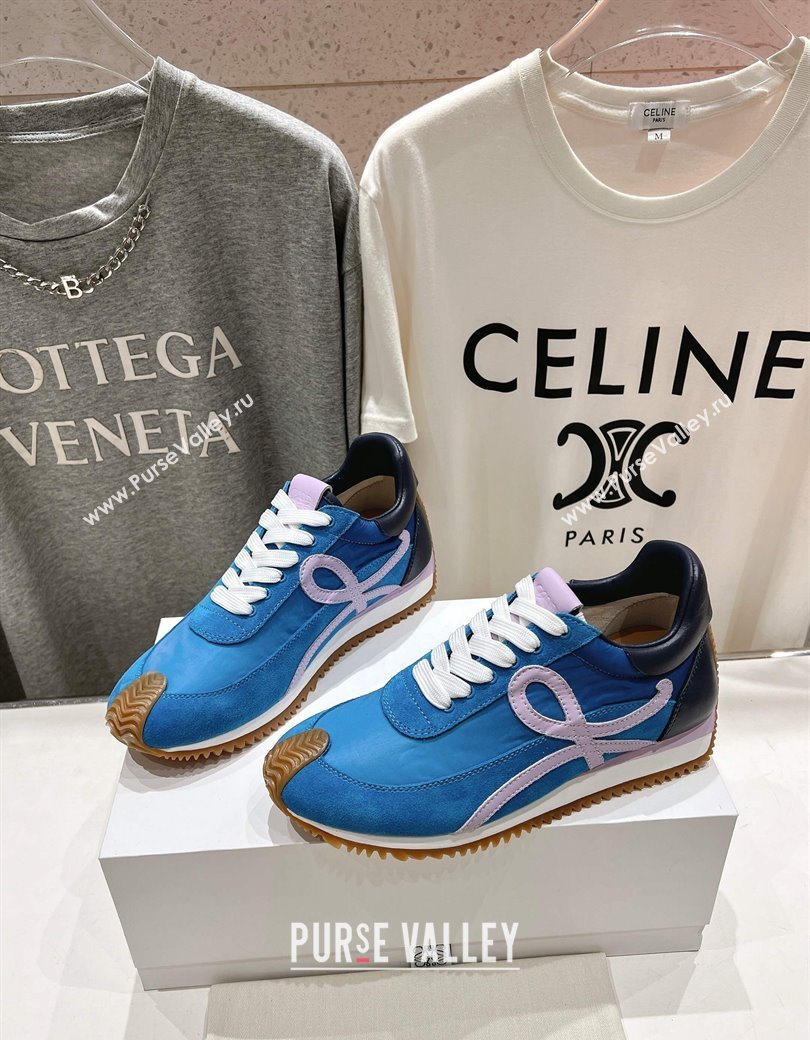Loewe Flow Runner Sneakers in calfskin, nylon and suede Light Blue 2025 LW022102 (KL-250221039)