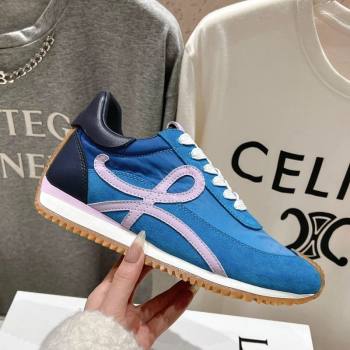 Loewe Flow Runner Sneakers in calfskin, nylon and suede Light Blue 2025 LW022102 (KL-250221039)