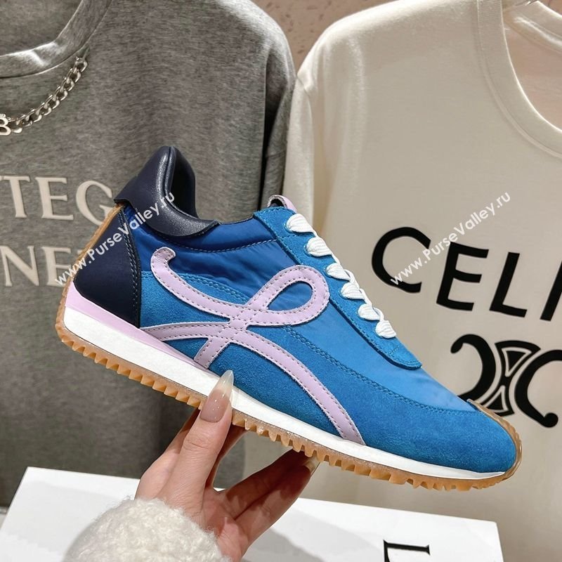 Loewe Flow Runner Sneakers in calfskin, nylon and suede Light Blue 2025 LW022102 (KL-250221039)