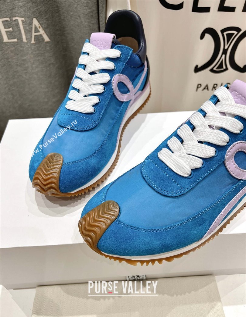 Loewe Flow Runner Sneakers in calfskin, nylon and suede Light Blue 2025 LW022102 (KL-250221039)