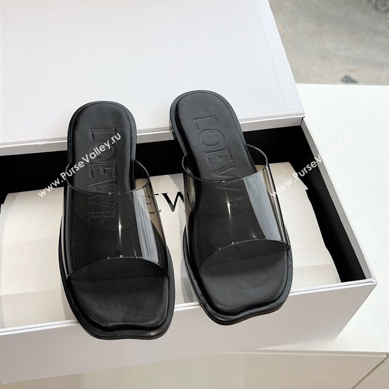 Loewe Campo PVC Flat Slides Sandal with Buckle Strap Black 2025 G022 (KL-250221084)